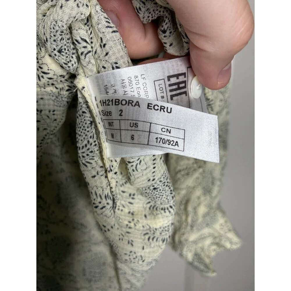 Ba&sh Bora Shirt Light Yellow Pattern Size Medium Long Sleeve Ruffle Trim_7
